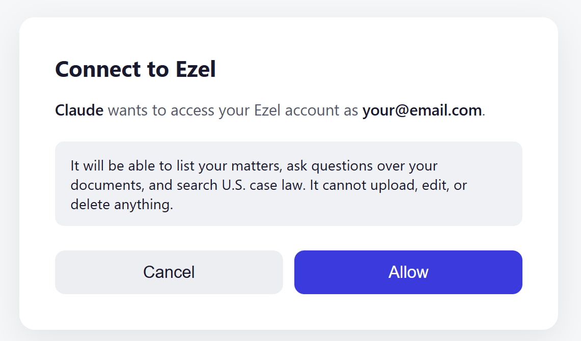 The consent screen Ezel shows the first time a client connects
