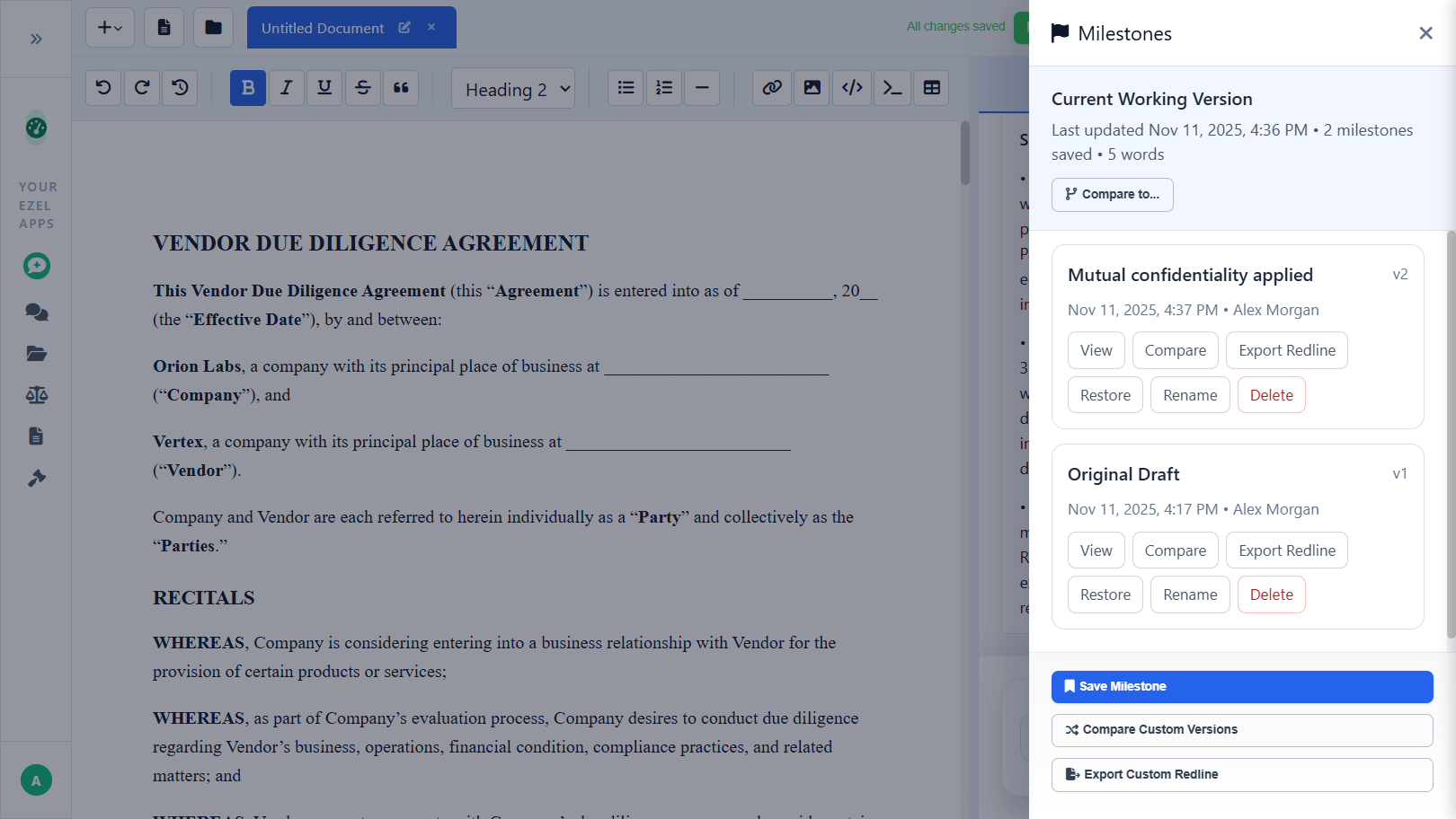 Capture milestones, compare versions