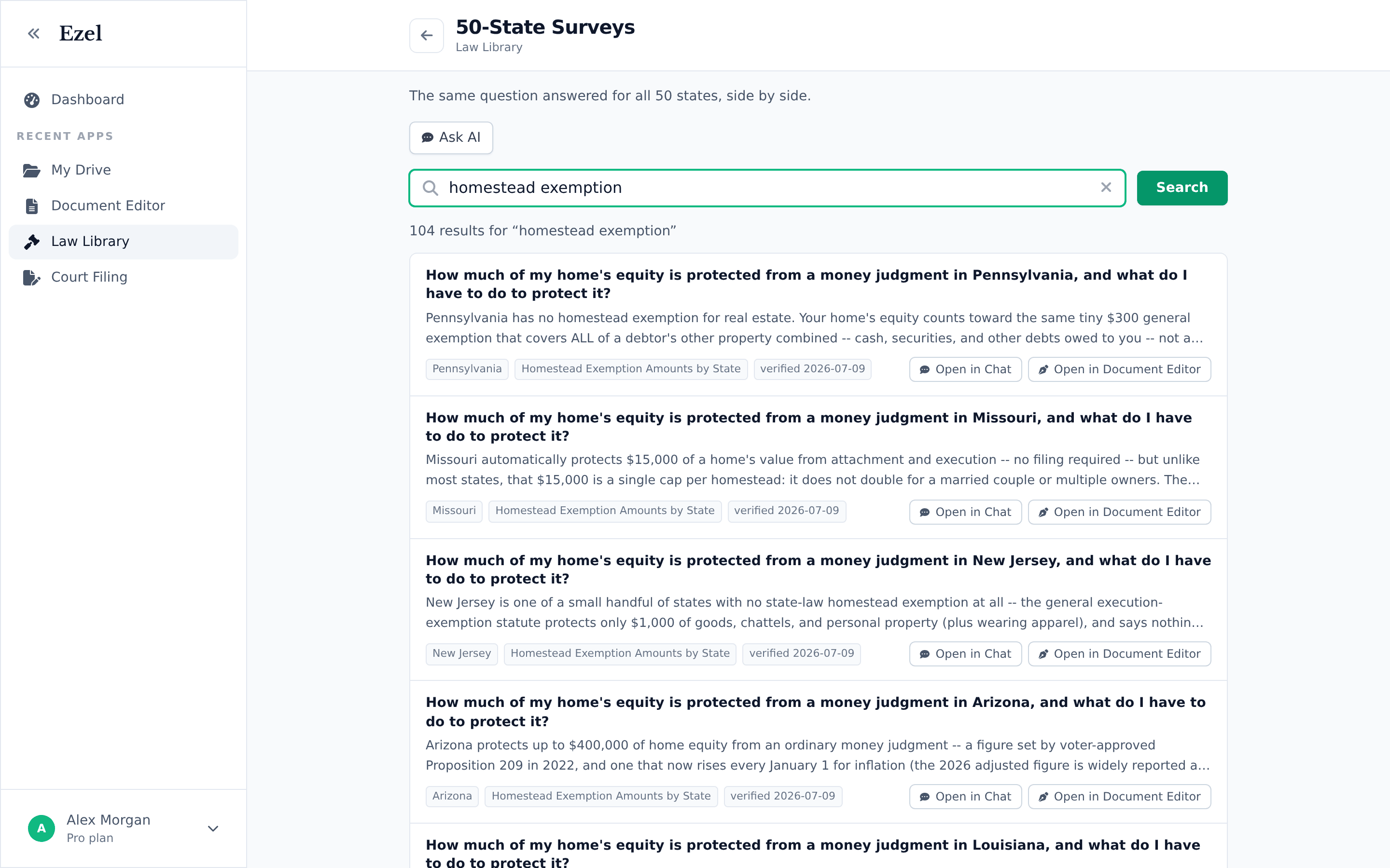 A 50-state survey question answered for Pennsylvania, Missouri, New Jersey and Arizona