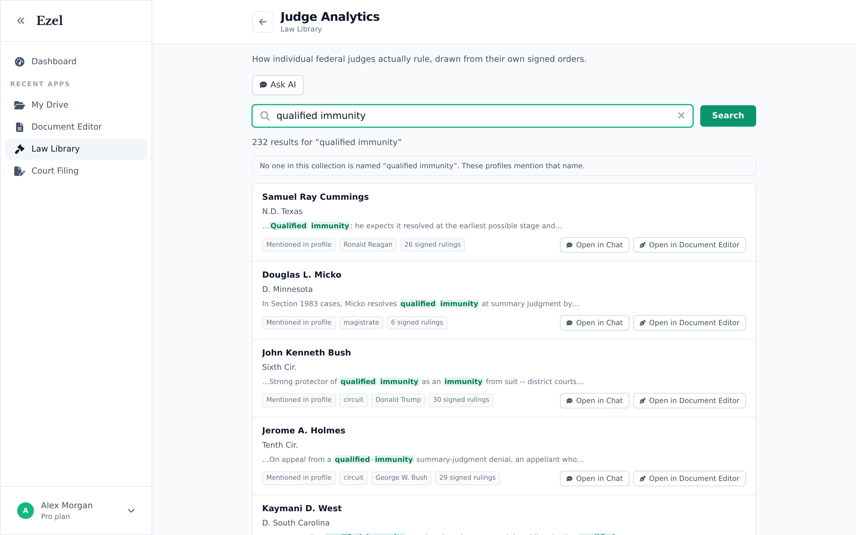 Judge Analytics results showing how federal judges rule on qualified immunity