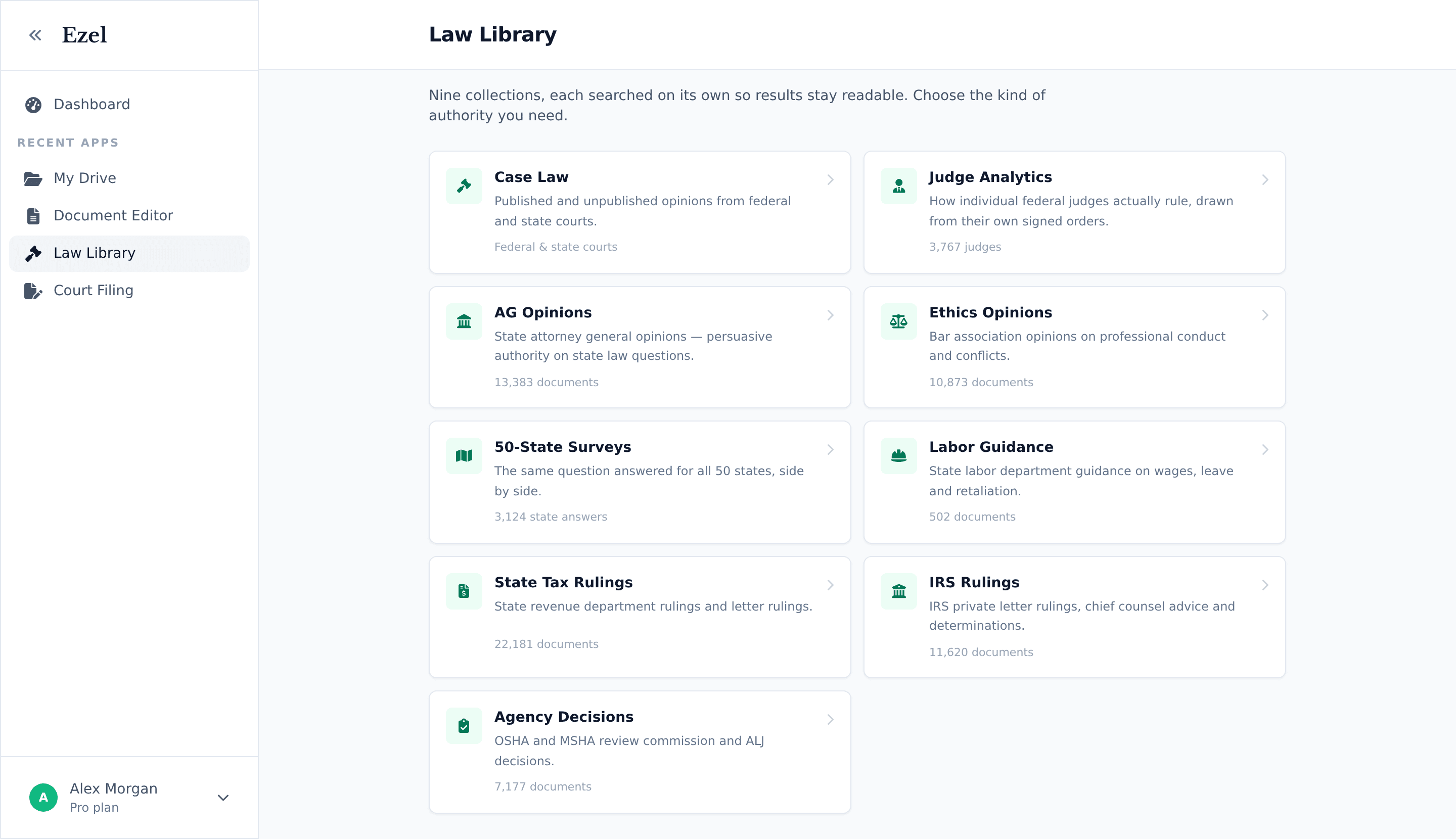 The Law Library collection picker, showing all nine collections